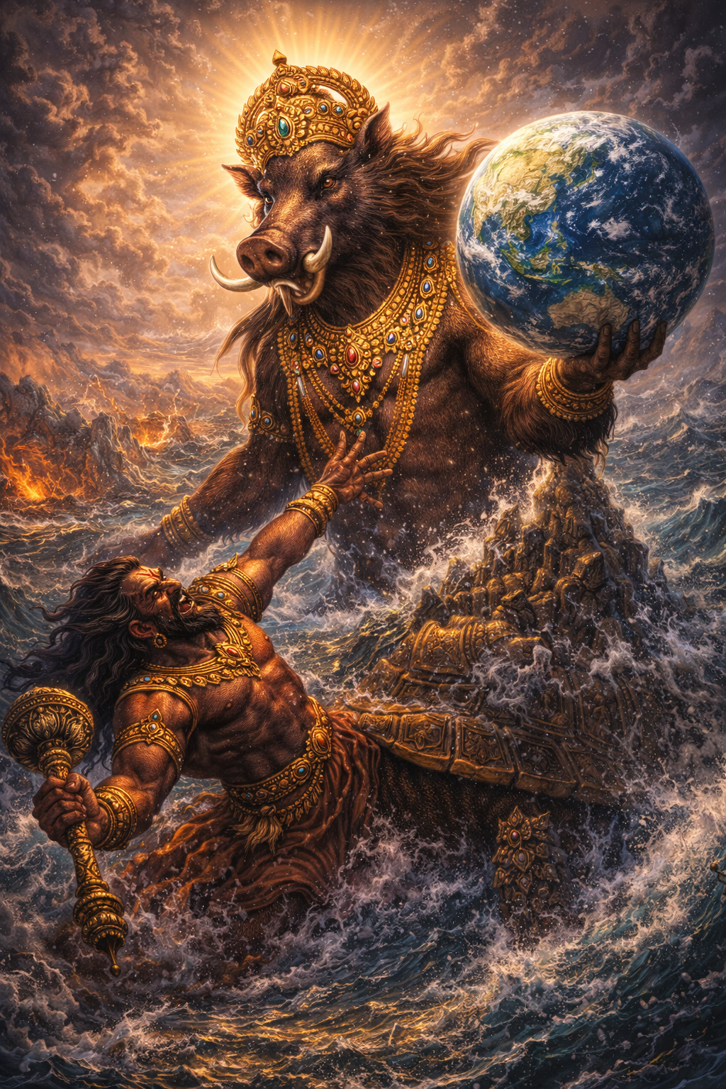 Varaha Avatara - Vishnu lifting the Earth from the ocean